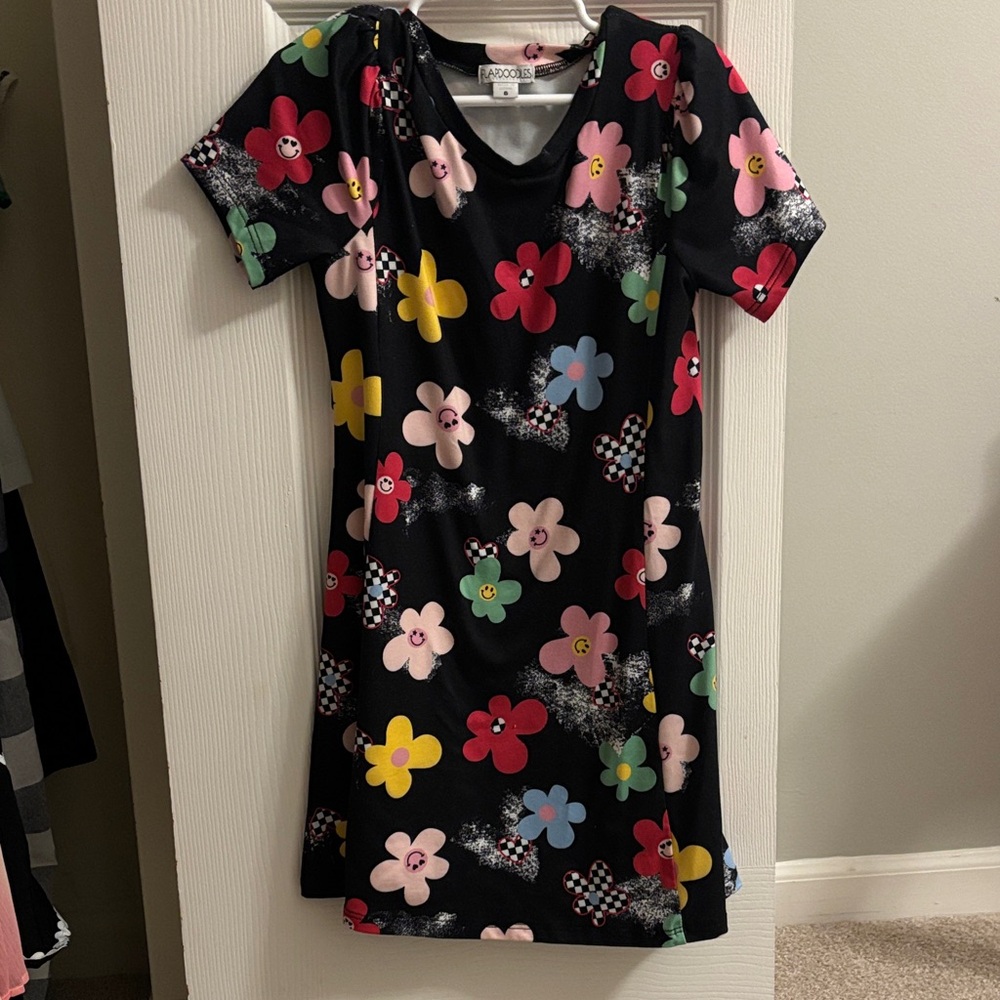 Flapdoodles Black Multicolor Floral Kids Dress